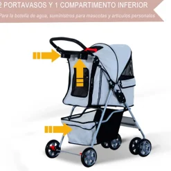 Carrito PawHut para mascotas plegable con toldo 97x45x75 cm