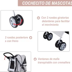 Carrito PawHut para mascotas plegable con toldo 97x45x75 cm