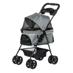Carrito PawHut para mascotas plegable con toldo gris 96x45x67 cm