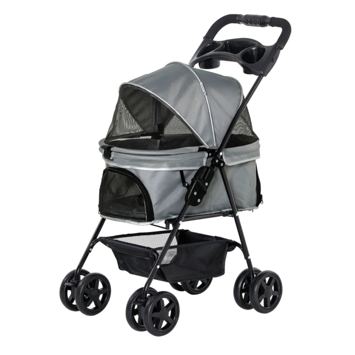 Carrito PawHut para mascotas plegable con toldo gris 96x45x67 cm