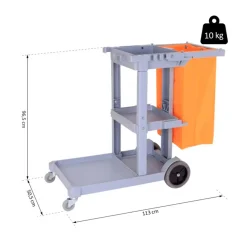 Carro de limpieza profesional Homcom 100L 3 bandejas gris/naranja 96,5x50,5x113 cm