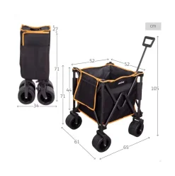 Carro de playa Aktive diseño plegable + ruedas negro 71-105x52 cm