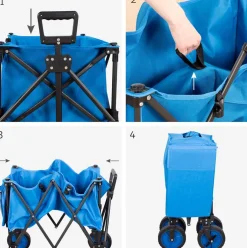 Carro de playa Aktive diseño plegable + ruedas azul 53-108x88x47 cm
