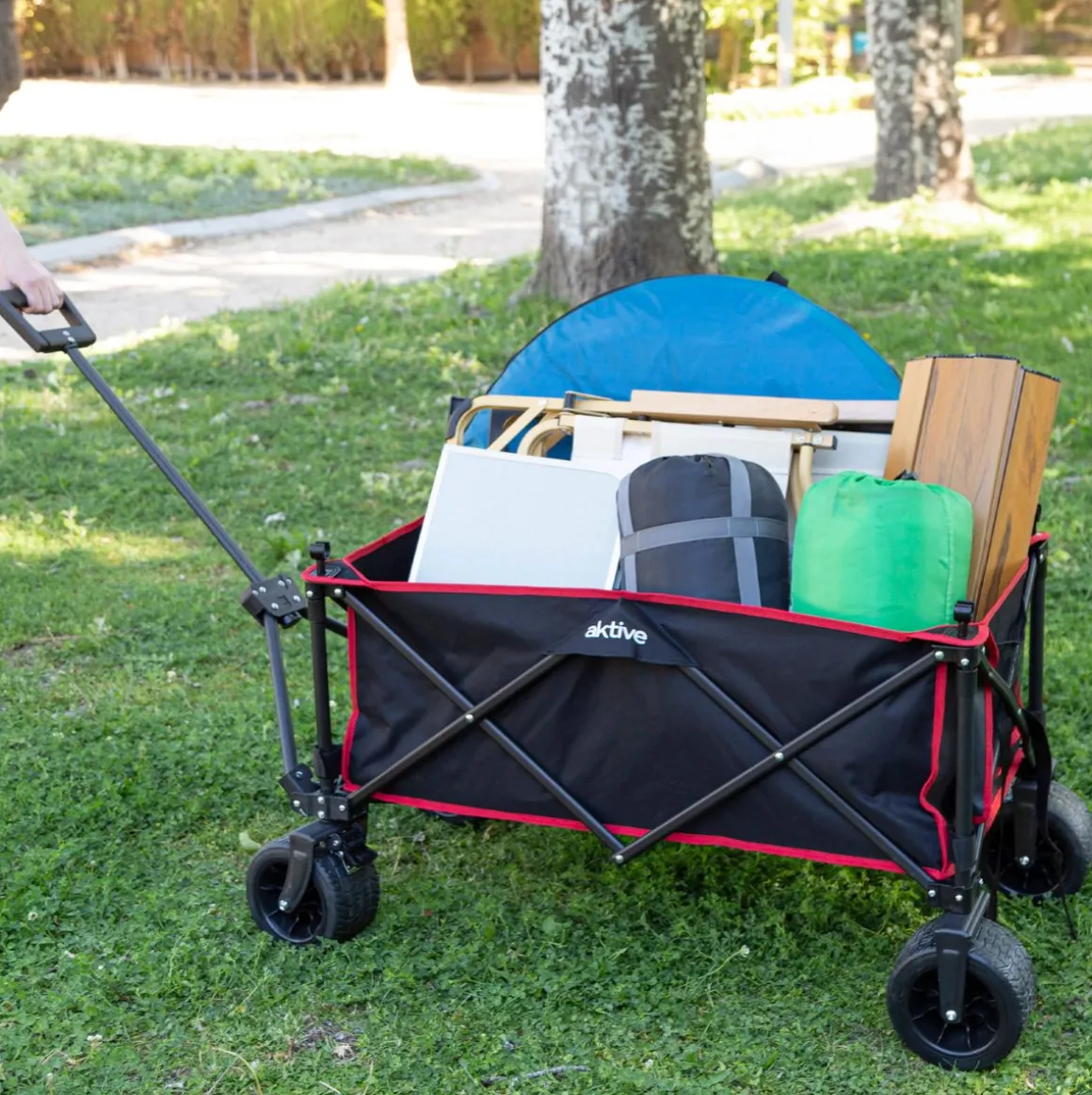 Carro de playa Aktive mesa desmontable + ruedas negro 58-108x88x47 cm