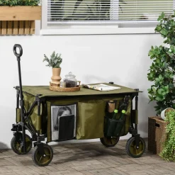 Carro multifuncional Bob Outsunny 100kg mango plegable + bolsillos verde 93x108x55 cm