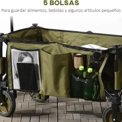 Carro multifuncional Bob Outsunny 100kg mango plegable + bolsillos verde 93x108x55 cm