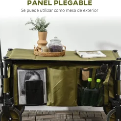 Carro multifuncional Bob Outsunny 100kg mango plegable + bolsillos verde 93x108x55 cm