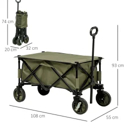 Carro multifuncional Bob Outsunny 100kg mango plegable + bolsillos verde 93x108x55 cm