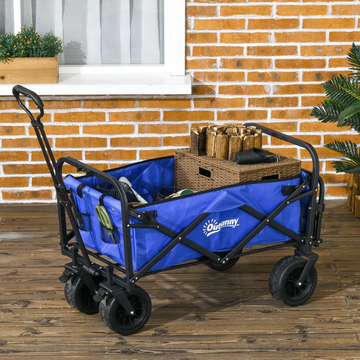 Carro multifuncional Jake Outsunny 100kg altura ajustable + plegable azul 77-100x94x57 cm