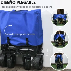 Carro multifuncional Jake Outsunny 100kg altura ajustable + plegable azul 77-100x94x57 cm