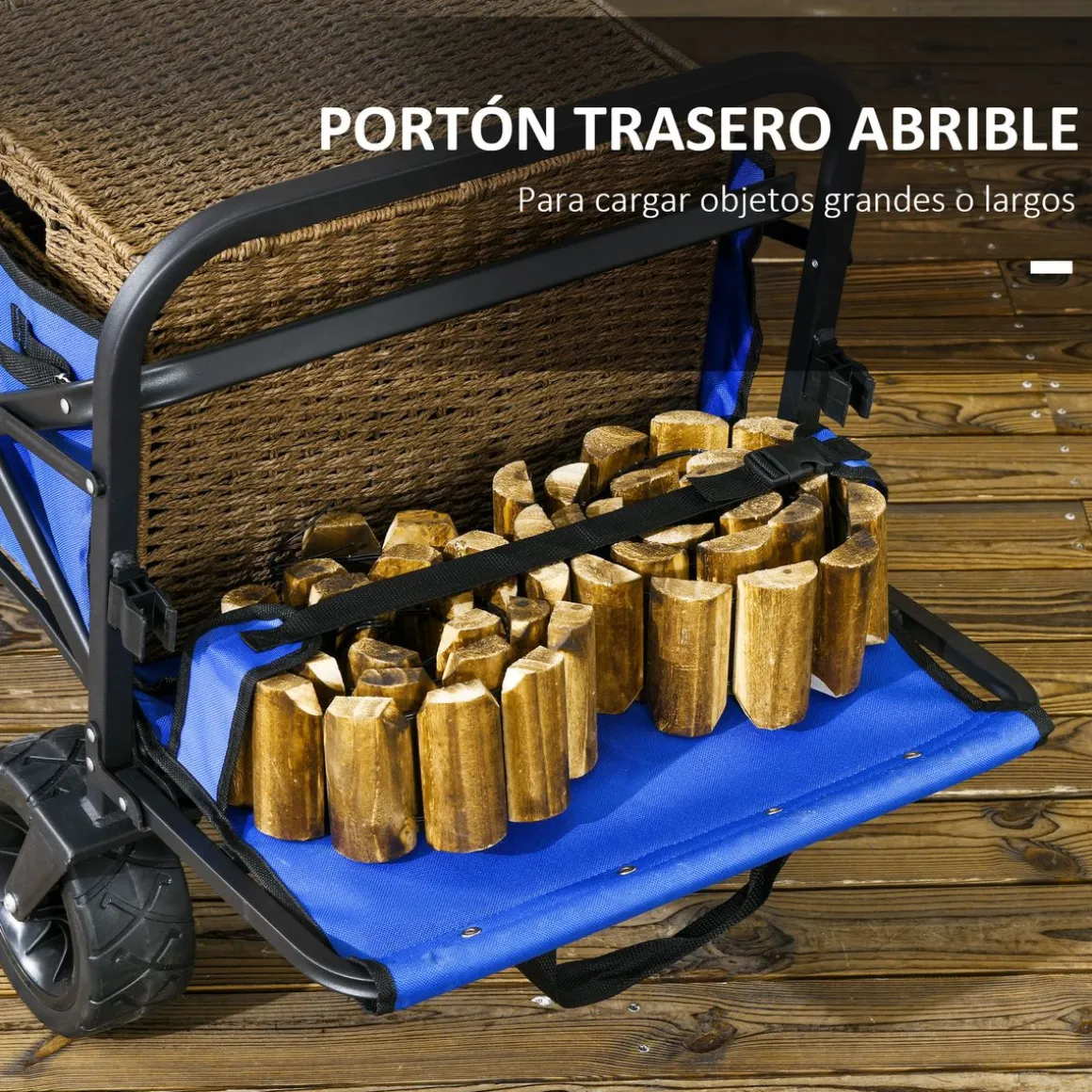 Carro multifuncional Jake Outsunny 100kg altura ajustable + plegable azul 77-100x94x57 cm