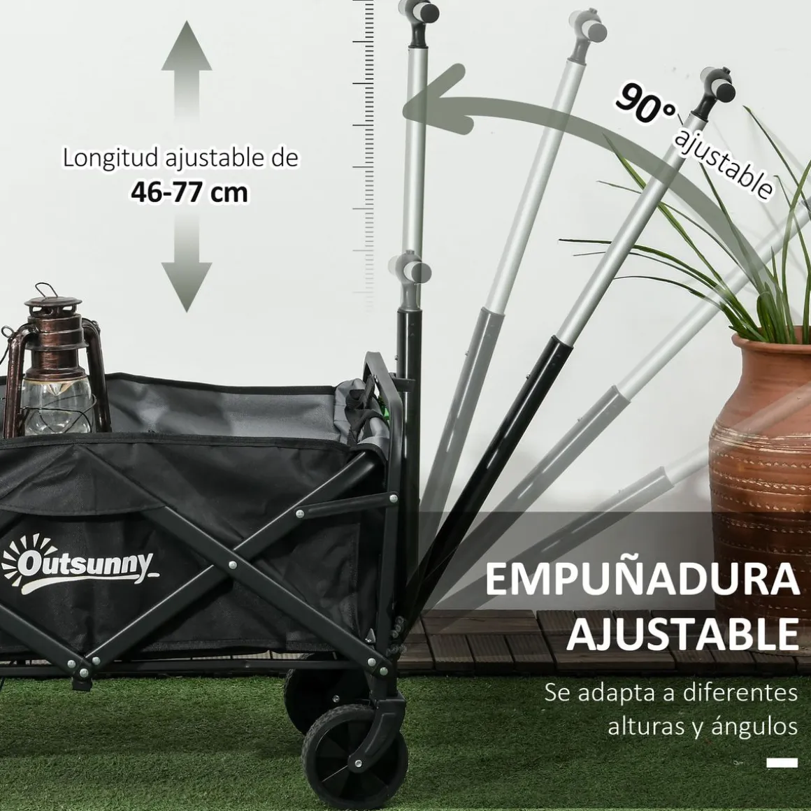 Carro multifuncional Mary Outsunny 80kg altura ajustable + plegable negro 63-93x77x50 cm