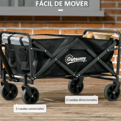 Carro multifuncional Mary Outsunny 80kg altura ajustable + plegable negro 63-93x77x50 cm