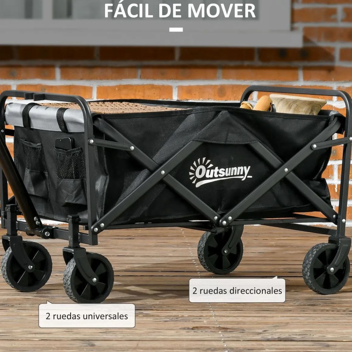 Carro multifuncional Mary Outsunny 80kg altura ajustable + plegable negro 63-93x77x50 cm