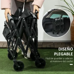 Carro multifuncional Mary Outsunny 80kg altura ajustable + plegable negro 63-93x77x50 cm