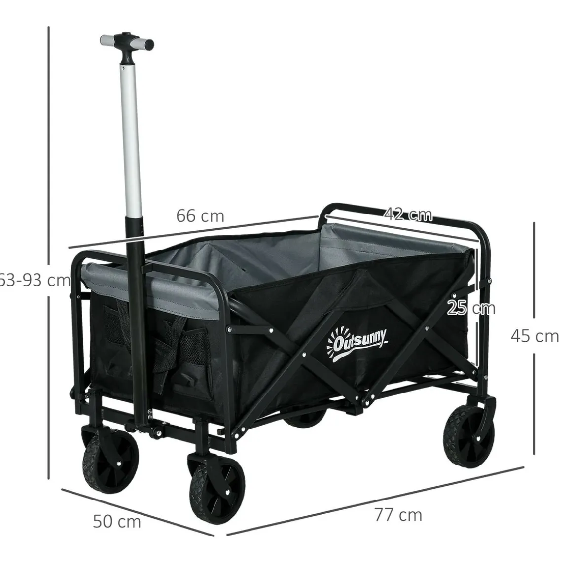 Carro multifuncional Mary Outsunny 80kg altura ajustable + plegable negro 63-93x77x50 cm