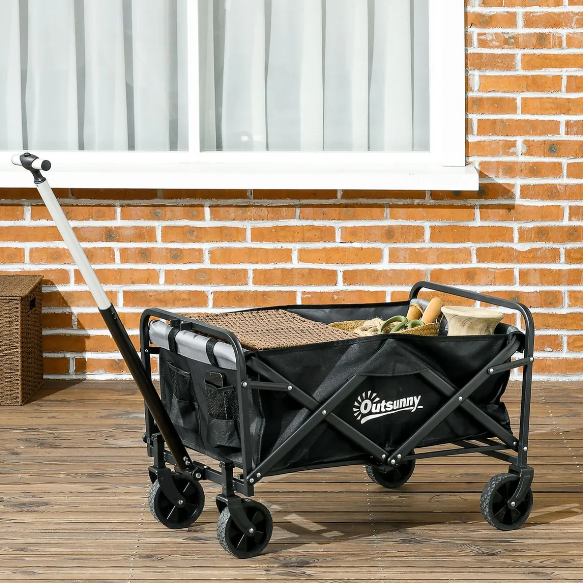 Carro multifuncional Mary Outsunny 80kg altura ajustable + plegable negro 63-93x77x50 cm