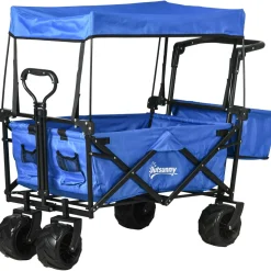 Carro multifuncional Mike Outsunny 68kg plegable + toldo azul 98x117x55 cm