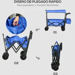 Carro multifuncional Mike Outsunny 68kg plegable + toldo azul 98x117x55 cm