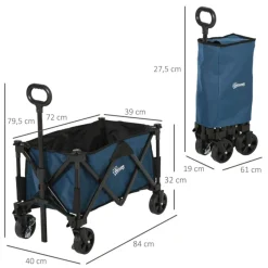 Carro multifuncional Outsunny plegable azul oscuro 79,5x40x84 cm