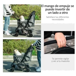 Carro para mascotas PawHut con toldo ajustable + cesta gris 95x52x76,5 cm