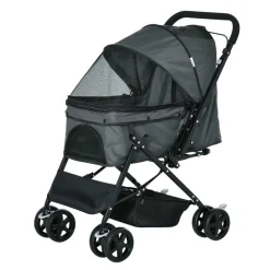 Carro para mascotas PawHut con toldo ajustable + cesta gris 95x52x76,5 cm
