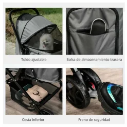 Carro para mascotas PawHut con toldo ajustable + cesta gris 95x52x76,5 cm