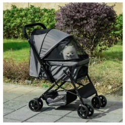 Carro para mascotas PawHut con toldo ajustable + cesta gris 95x52x76,5 cm