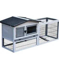 Casa para conejos PawHut de exterior 2 plantas gris 68x52,5x150 cm