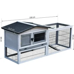 Casa para conejos PawHut de exterior 2 plantas gris 68x52,5x150 cm
