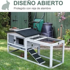 Casa para conejos PawHut de exterior 2 plantas gris 68x52,5x150 cm