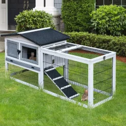 Casa para conejos PawHut de exterior 2 plantas gris 68x52,5x150 cm