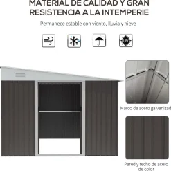 Caseta de jardín Boston Outsunny doble puerta corredera gris 201x280x345 cm