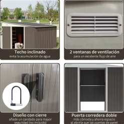 Caseta de jardín Boston Outsunny doble puerta corredera gris 201x280x345 cm