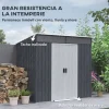 Caseta de jardín Coco Outsunny puertas correderas + ventana gris oscuro 160-181,5x195x122 cm