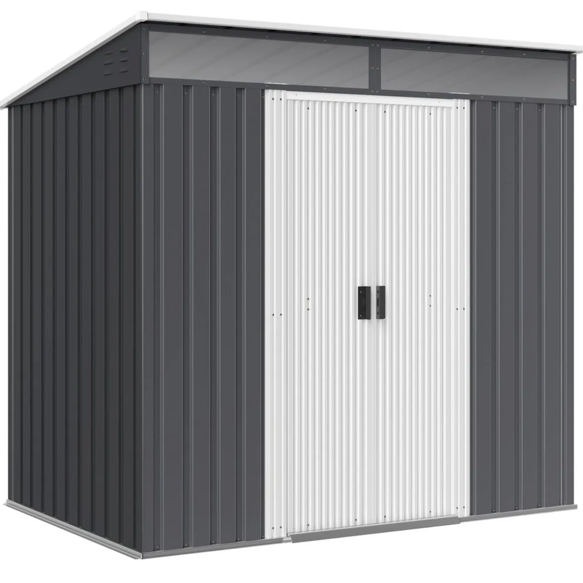 Caseta de jardín Coco Outsunny puertas correderas + ventana gris oscuro 160-181,5x195x122 cm