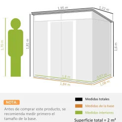 Caseta de jardín Coco Outsunny puertas correderas + ventana gris oscuro 160-181,5x195x122 cm