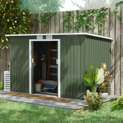 Caseta de jardín Diana Outsunny puertas correderas + ventilación verde 158-172x280x130 cm