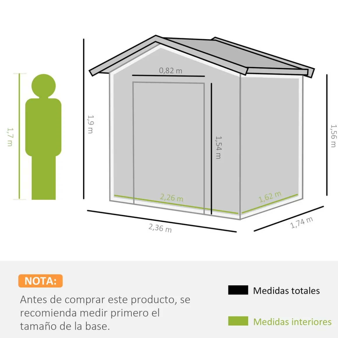 Caseta de jardín Forest Outsunny puertas correderas + ventilación 190x236x174 cm