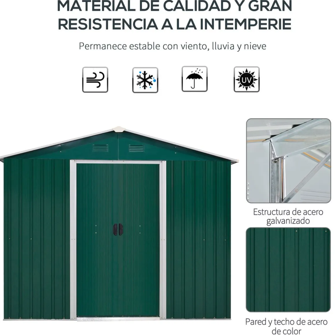Caseta de jardín Forest Outsunny puertas correderas + ventilación 190x236x174 cm