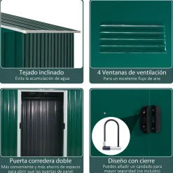 Caseta de jardín Forest Outsunny puertas correderas + ventilación 190x236x174 cm