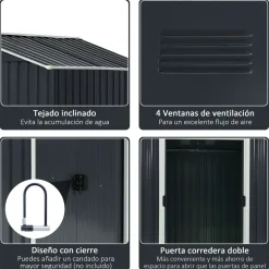 Caseta de jardín Garden Outsunny puertas correderas + ventilación 190x236x174 cm