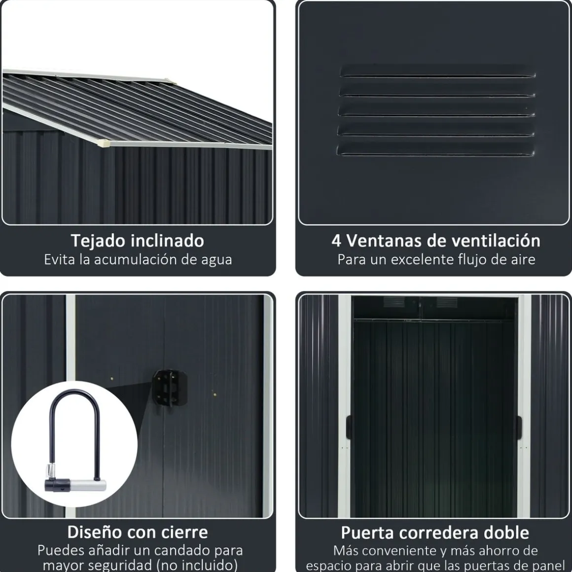 Caseta de jardín Garden Outsunny puertas correderas + ventilación 190x236x174 cm