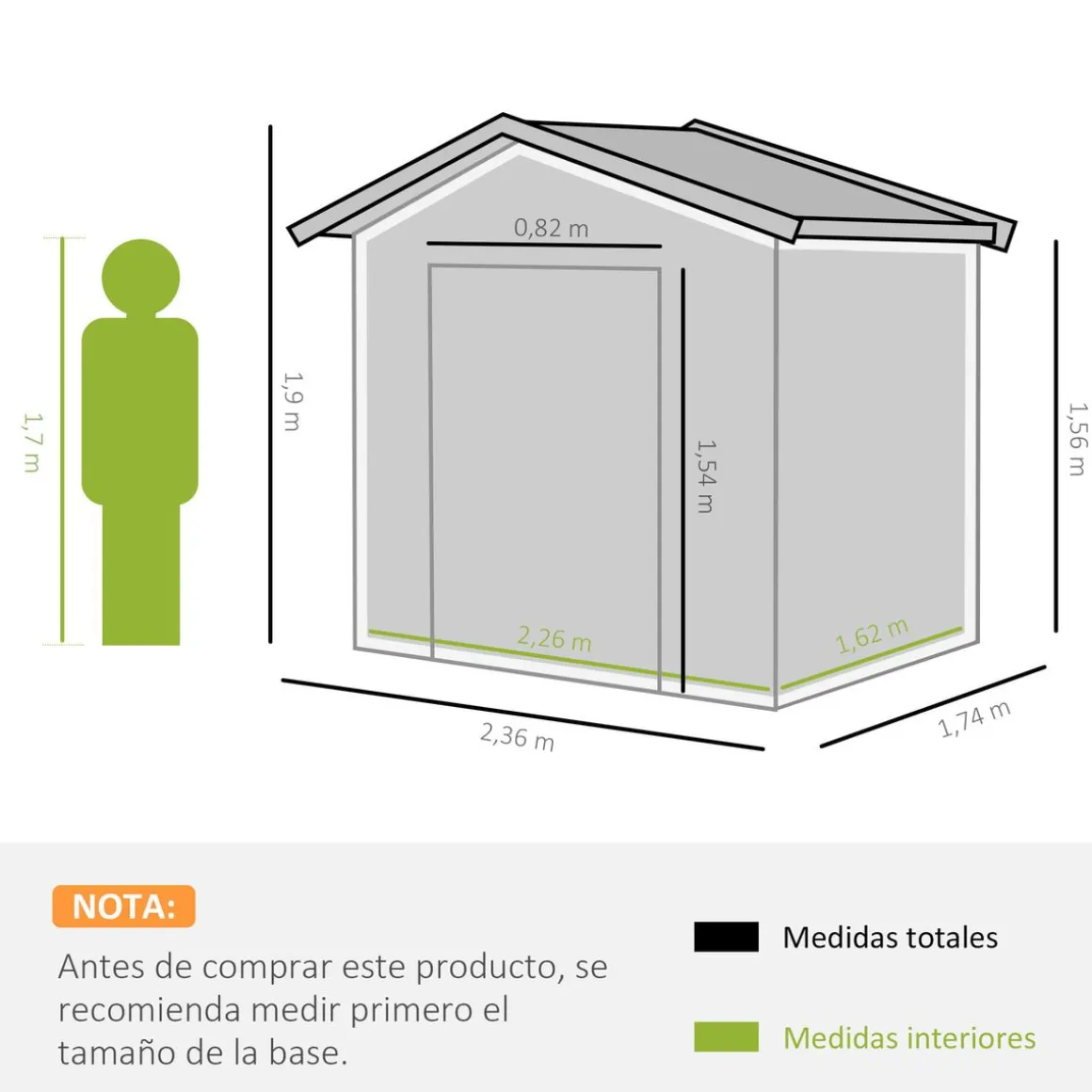 Caseta de jardín Garden Outsunny puertas correderas + ventilación 190x236x174 cm