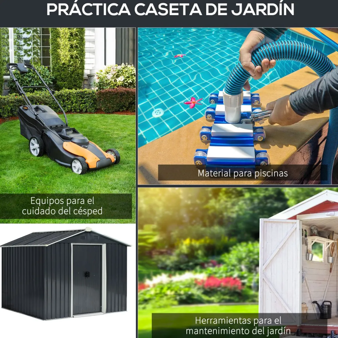 Caseta de jardín Garden Outsunny puertas correderas + ventilación 190x236x174 cm