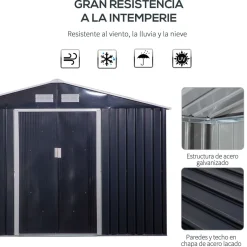 Caseta de jardín Graham Outsunny puertas correderas gris 192x277x322 cm