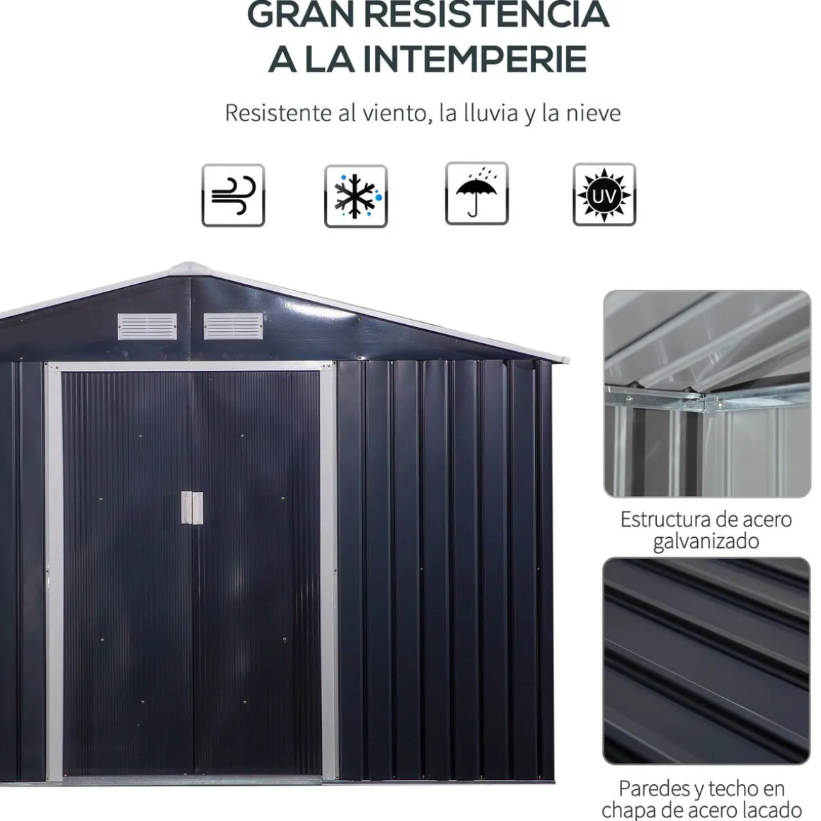 Caseta de jardín Graham Outsunny puertas correderas gris 192x277x322 cm