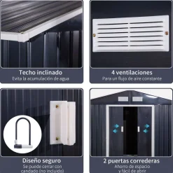 Caseta de jardín Graham Outsunny puertas correderas gris 192x277x322 cm