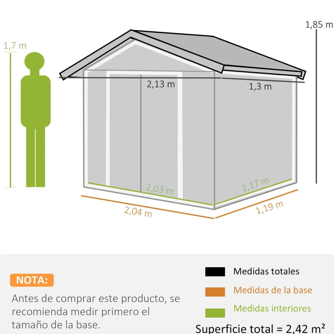 Caseta de jardín Ontario Outsunny puertas correderas gris oscuro 185x213x130 cm