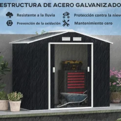 Caseta de jardín Ontario Outsunny puertas correderas gris oscuro 185x213x130 cm